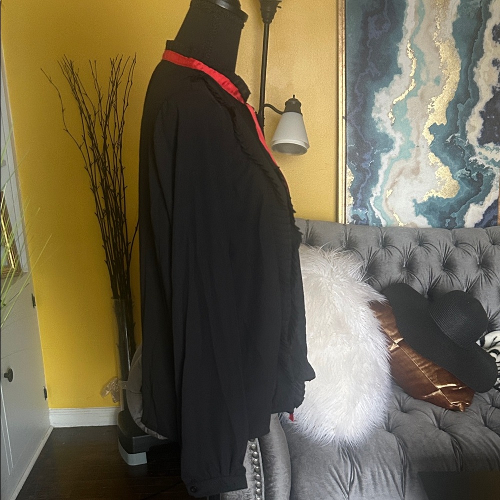 Fashion Nova Black Blouse with Red Trim - Picture 4 of 8